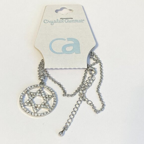 Star of David Necklace Crystal Rhodium Plated 17-19" Sparkly Jewish Zion Jewelry - Picture 7 of 10